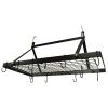 Black Metal Rectangular Pot Rack with 12 Hanging Hooks