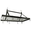 Black Metal Rectangular Pot Rack with 12 Hanging Hooks