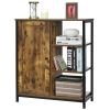 Industrial Black Metal Brown Wood Sideboard Buffet Storage Shelf Cabinet