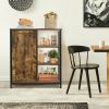 Industrial Black Metal Brown Wood Sideboard Buffet Storage Shelf Cabinet