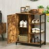 Industrial Black Metal Brown Wood Sideboard Buffet Storage Shelf Cabinet