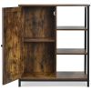 Industrial Black Metal Brown Wood Sideboard Buffet Storage Shelf Cabinet