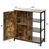 Industrial Black Metal Brown Wood Sideboard Buffet Storage Shelf Cabinet