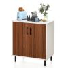 White Brown Wood Dining Sideboard Buffet 2-Door Storage Cabinet