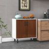 White Brown Wood Dining Sideboard Buffet 2-Door Storage Cabinet