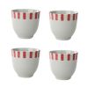 4 Pcs Japanese Style Red Short Stripe Ceramic Teacups