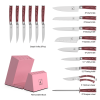 imarku 16-Pieces Stainless Steel Knife Block Set with Sharpener, Pink