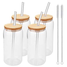 4 Set Beer Glass Cups with Bamboo Lids and Straws