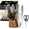 11-Piece Stainless Steel Kitchen Cutlery Knife Block Set with Built-in Sharpener