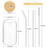 4 Set Beer Glass Cups with Bamboo Lids and Straws