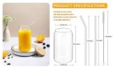 4 Set Beer Glass Cups with Bamboo Lids and Straws
