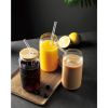 4 Set Beer Glass Cups with Bamboo Lids and Straws