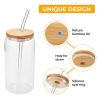 4 Set Beer Glass Cups with Bamboo Lids and Straws