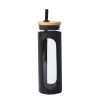 Glass Water Tumbler With Straw And Silicone Bamboo Lids