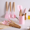 11pcs Wooden Handle Silicone Non-stick Shovel Spoon
