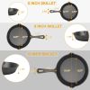 3Pcs 6/8/10in Pre-Seasoned Non-Stick Cast Iron Skillet Set