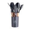 11pcs Wooden Handle Silicone Non-stick Shovel Spoon