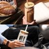 Glass Water Tumbler With Straw And Silicone Bamboo Lids