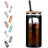Glass Water Tumbler With Straw And Silicone Bamboo Lids