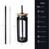 Glass Water Tumbler With Straw And Silicone Bamboo Lids